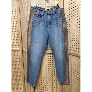 7 For All Mankind Luxe Vintage High Waist Ankle Skinny Jeans Bronze Stripe 31